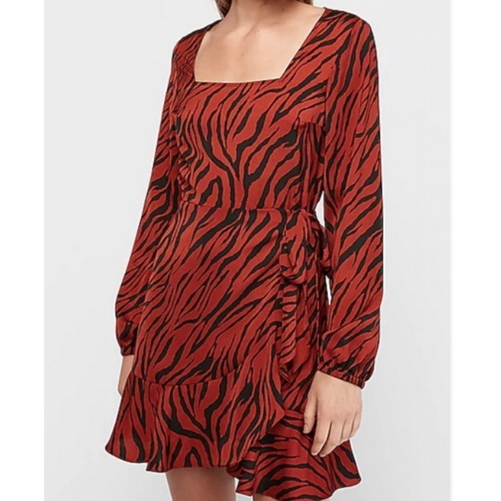 Express Tiger Print Faux Wrap Dress